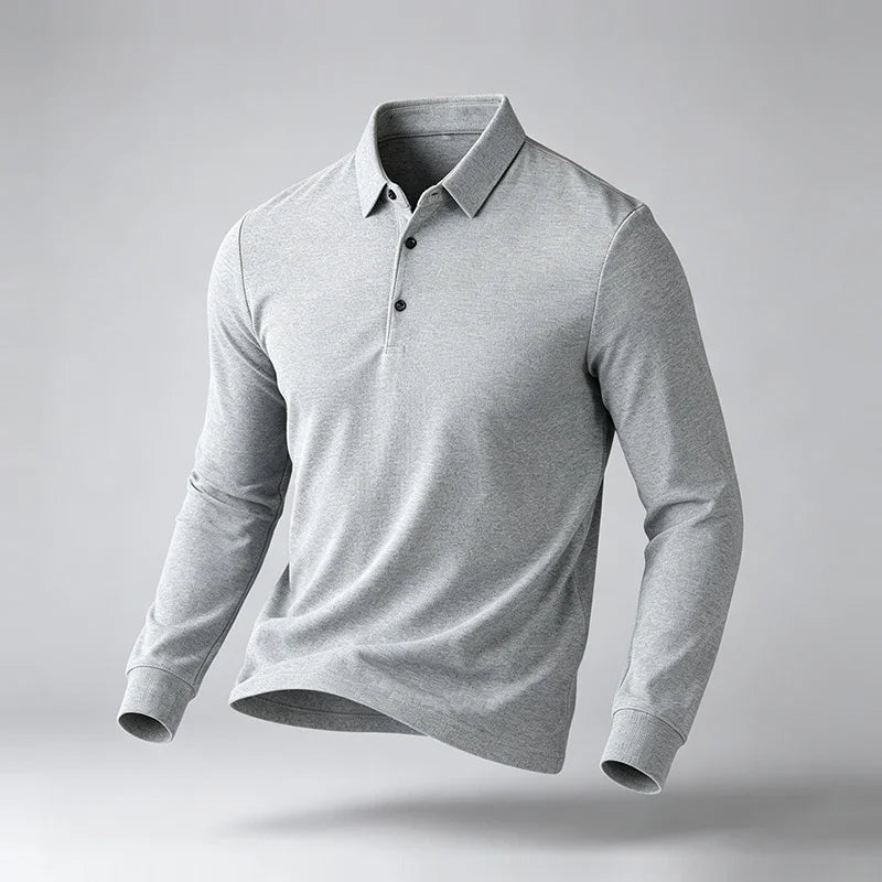 Men Business Casual Lapel Long Sleeve Polo Top Subtle Texture Fabric Placket Regular Cut All Match Comfort Daily Wear Shirt