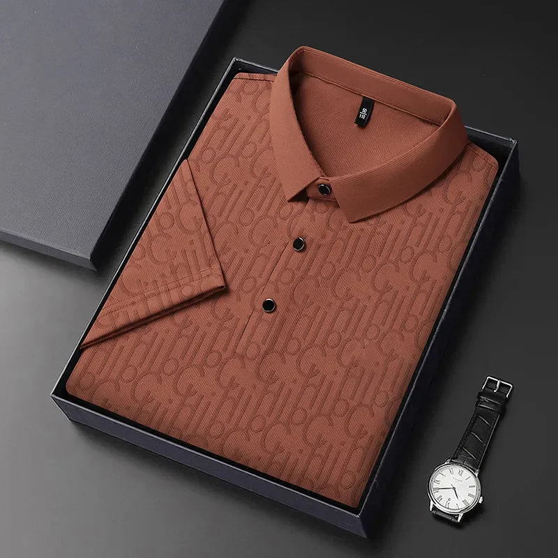 2026 New Men's Business Casual Short Sleeved Printed Polo Shirt Fashionable Breathable Comfortable and Versatile Top